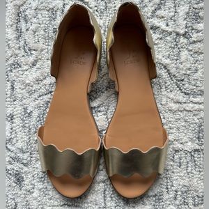 J. Crew Gold Scalloped Sandals, Size 8